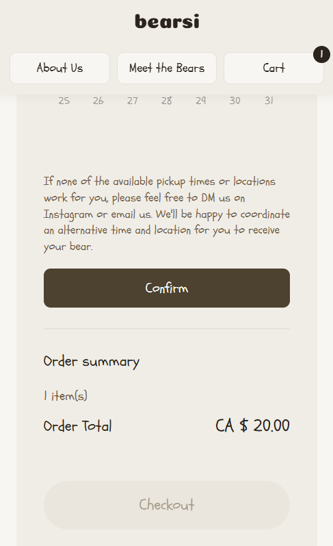The same checkout flow at mobile width, showing the confirm button and order summary stacked in a single column.